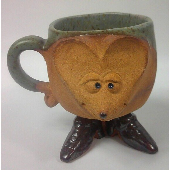 Vintage Bird and Mouse in Boots Stoneware Anthropomorphic Coffee Mug Cup Set - Picture 2 of 9